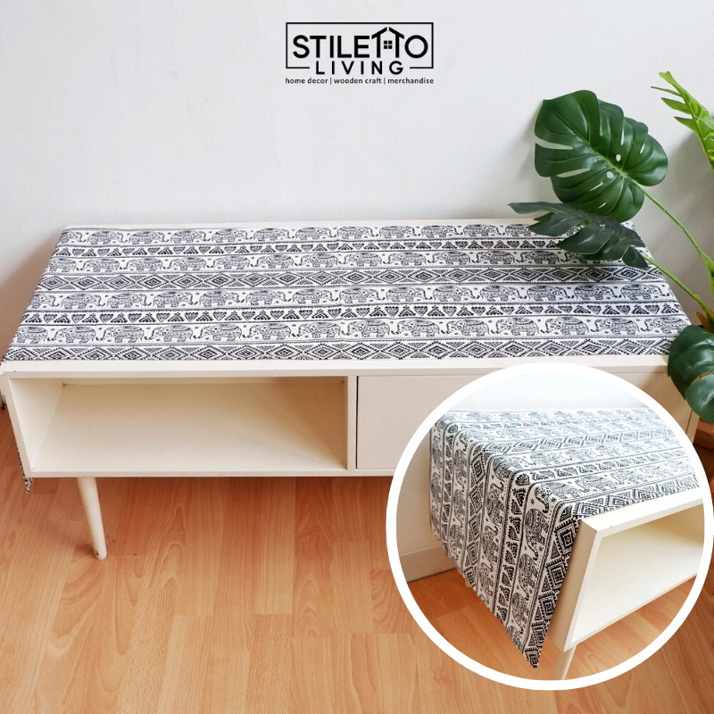Table Runner - Gajah Hitam (Taplak Meja Makan/Taplak Meja Monokrom/Taplak Meja Etnik Bohemian)