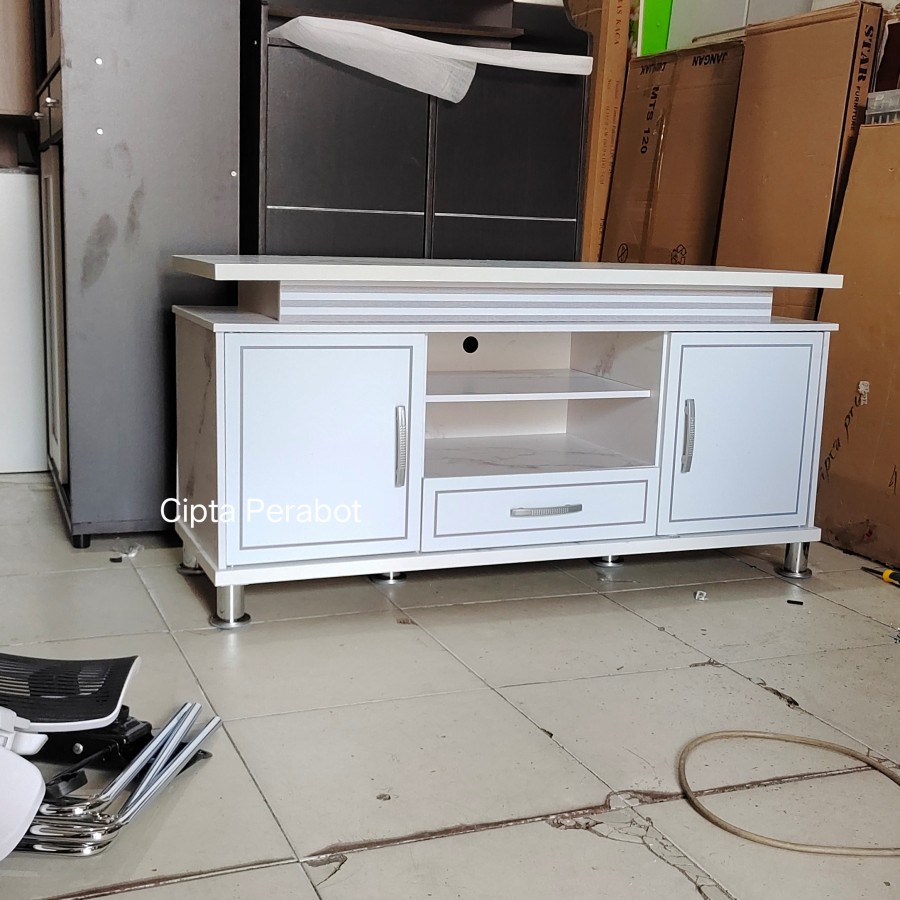 Meja TV buffet Cabinet White minimalis Putih Marble