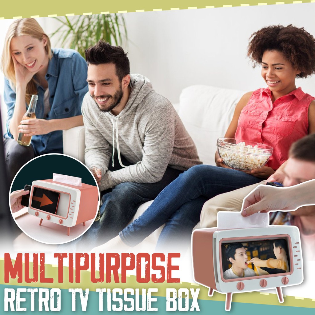 Tempat Tisu Bentuk TV Kotak Tisu 2 in 1 Box Tempat Tisu Phone Holder Kotak Tissue Retro