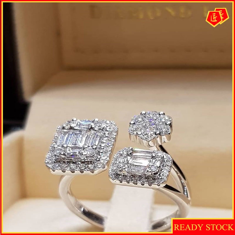 [Ready Stock]S925 Silver Creative Square Full Diamond Ring