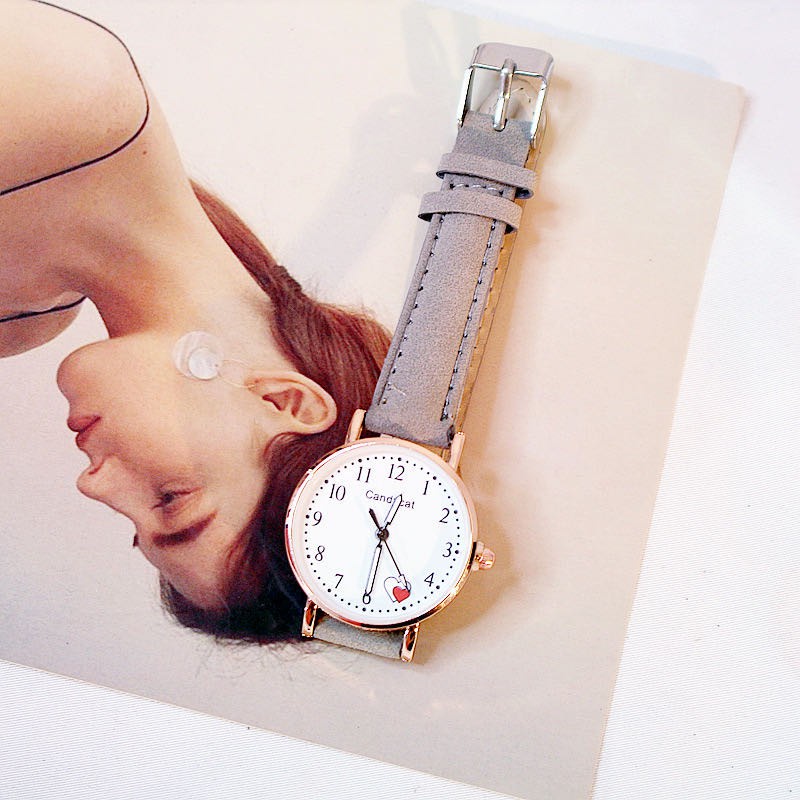 [COD] Jam Tangan Import Gaya Korea Jam Tangan Quartz Analog Casual Gaya Retro Wanita Korea Strap PU Cantik-Candy cat love abu