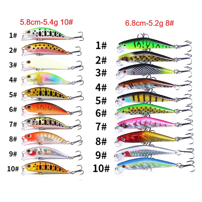 Hengjia 20PCS / Pak Umpan Pancing Tiruan Bentuk Ikan Kecil Mata 3D Bahan Plastik 5.8cm / 5.4g 6.8cm / 5.2g