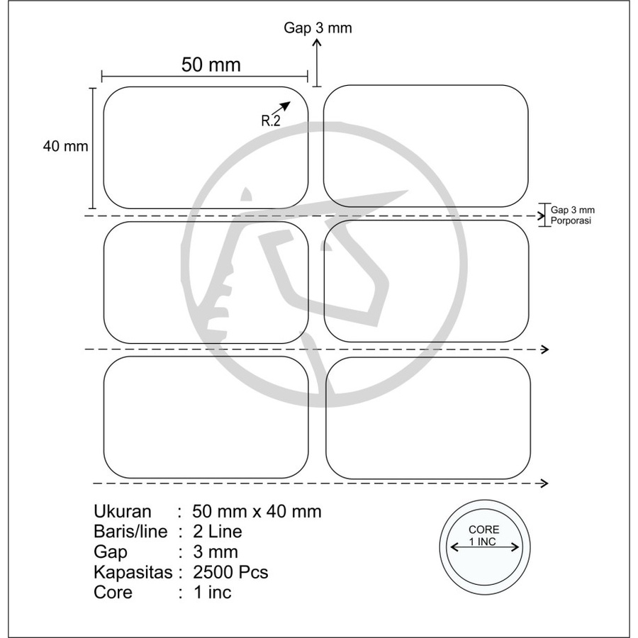 50x40 mm / 50x40mm SEMICOAT 2 LINE 2500PCS CORE 1&quot; LABEL STICKER UNICORN 50 x 40