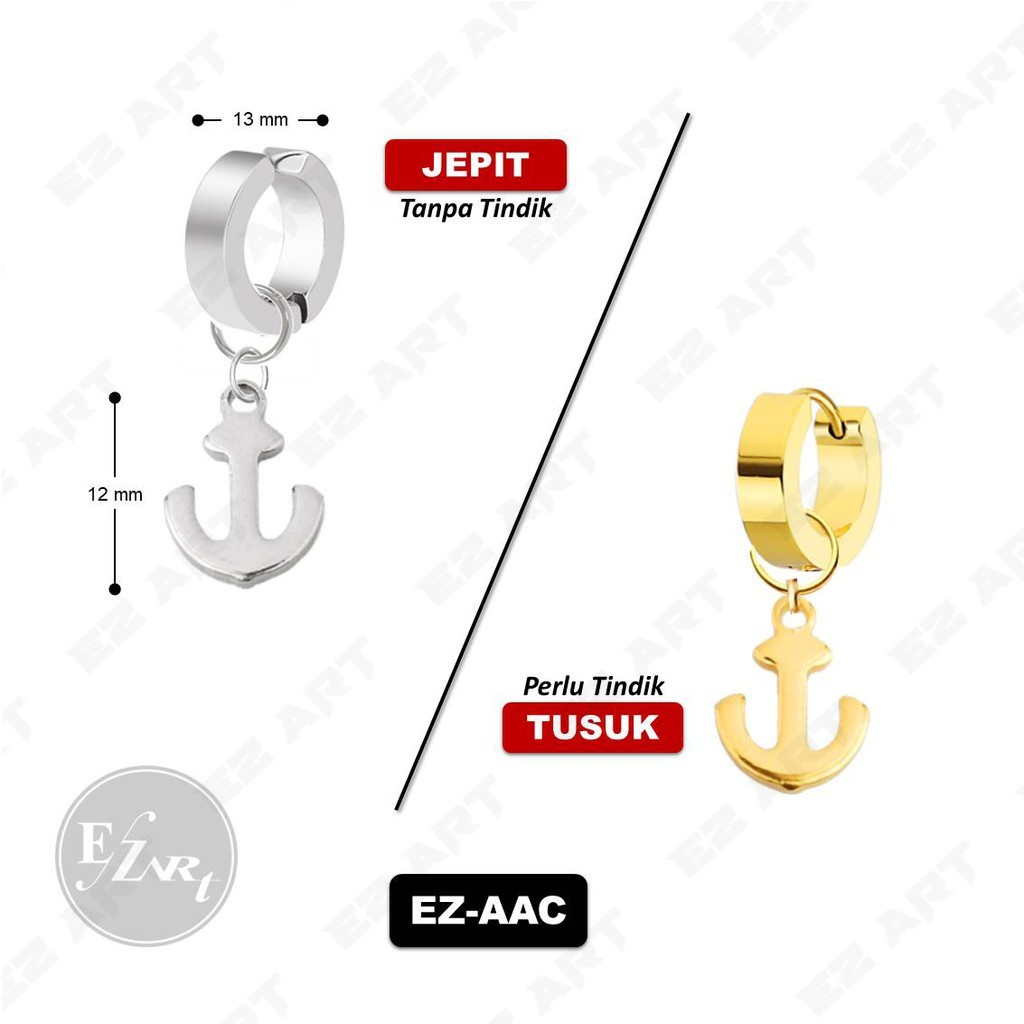 1Pc EZ-AAC ANTING KOREA JEPIT / TUSUK JANGKAR / ANCHOR SILVER EMAS PRIA WANITA STAINLESS STEEL