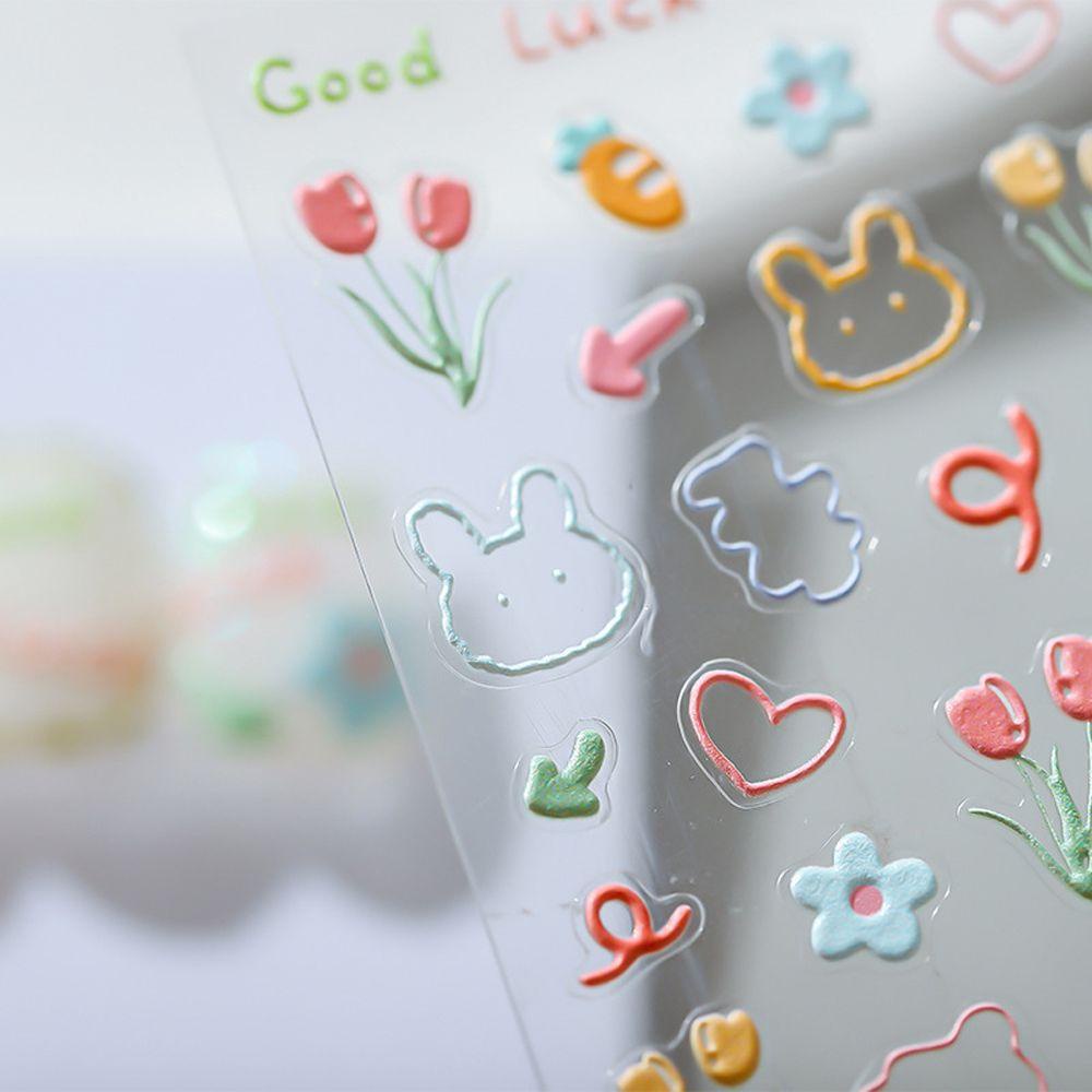 Mxbeauty Kartun Stiker Kuku Wanita Relief Mickey Salju Putih Bunga Perekat Diri Nail Art Dekorasi