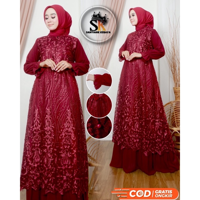 Dress Gamis Kebaya Cantik Modern Mix Ceruty Babydoll Gaun Pesta Kondatangan Wanita Mewah Gamis Kondangan by santiank kebaya