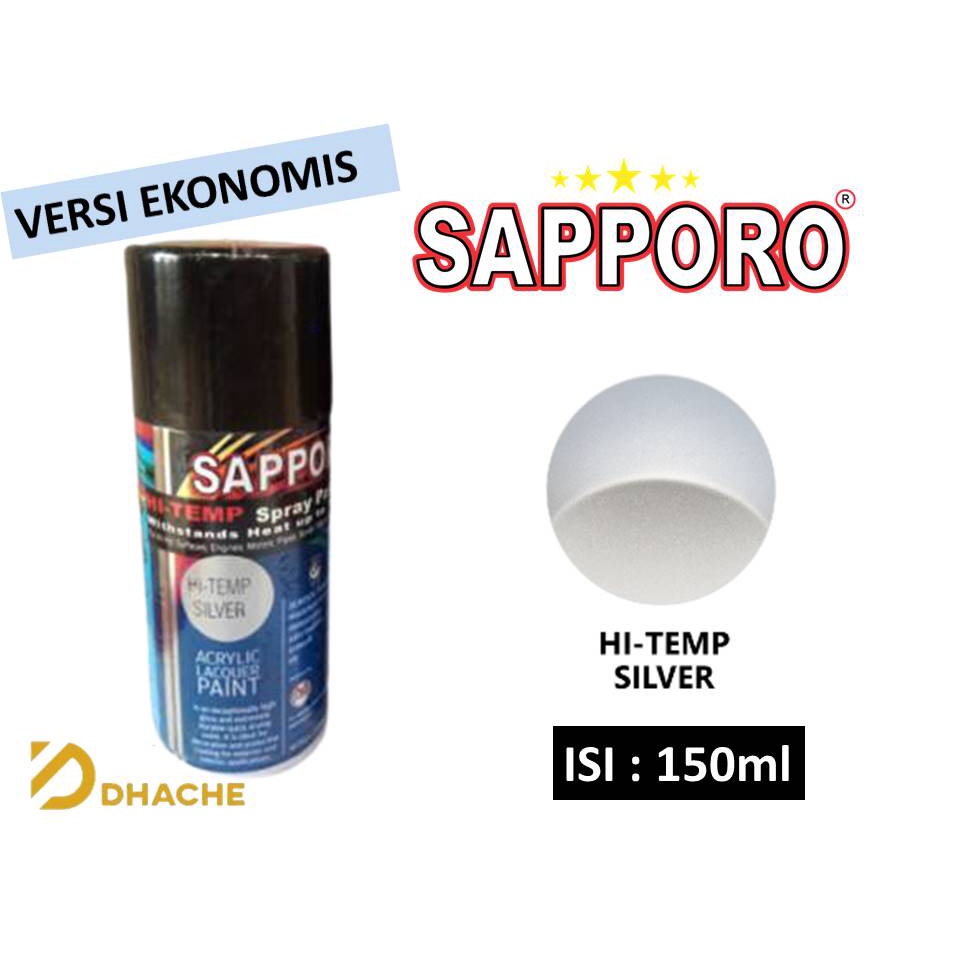 Cat Semprot Sapporo Spray Hi-Temp Silver 150ml /Pilok Knalpot Mesin /Tahan Panas - 150ml Ekonomis