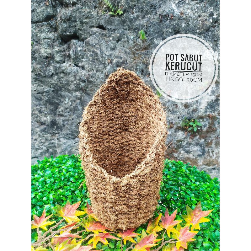 Pot kerucut sabut tanaman hias anyaman COCOFIBER ROPE POT TEMPEL HIAS