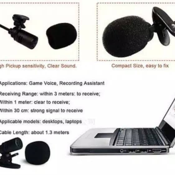 Clip On Microphone External Mic Kabel + Clip for Hp Laptop Handphone