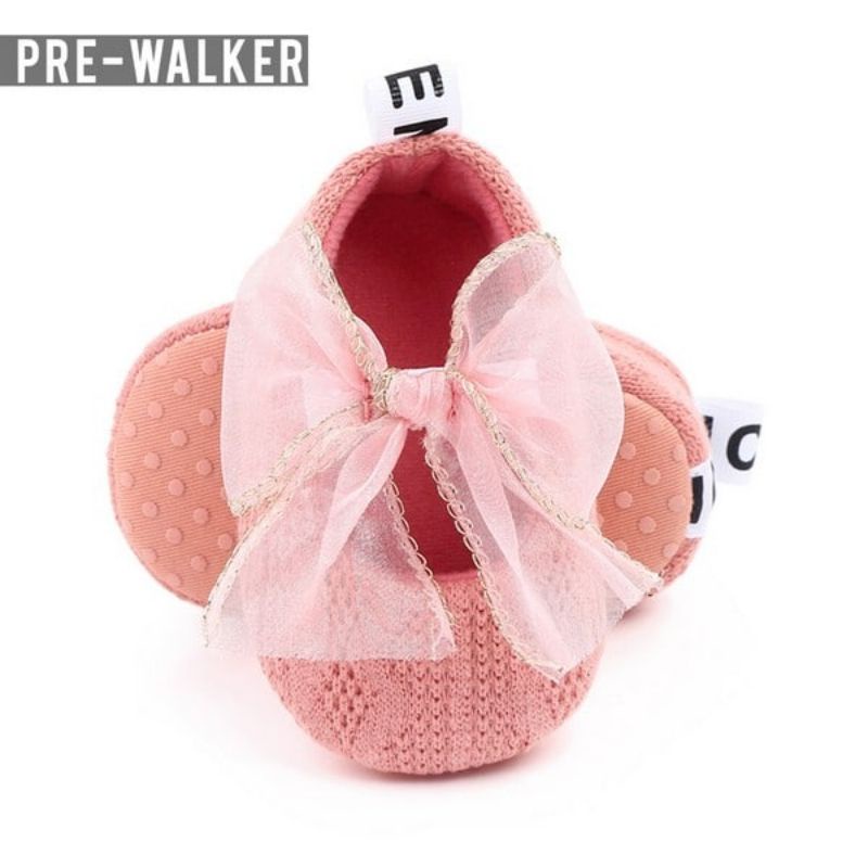 Sepatu Bayi Perempuan Pita Knit Renda - Sepatu Prewalker Baby S1212