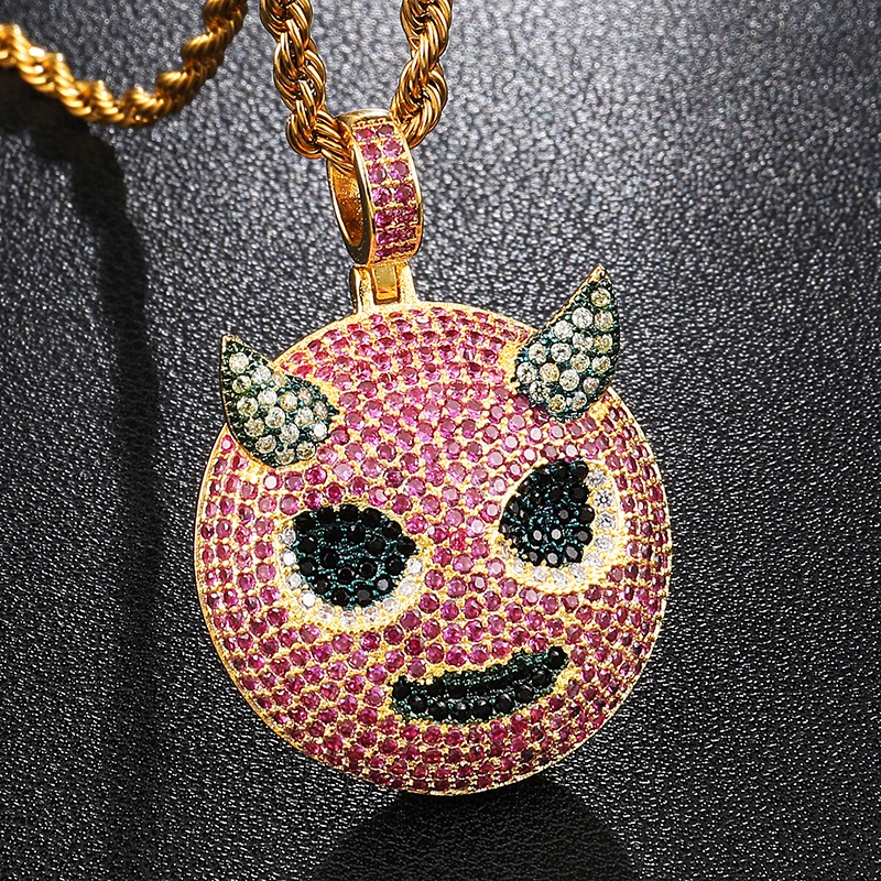 Kalung Hias Liontin Demon Bahan Zirkon Warna Pink Gaya Hip Hop Untuk Pria