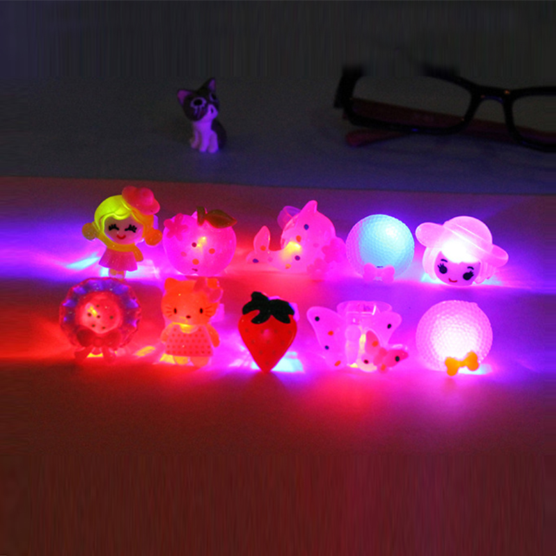 Shine Glow In The Dark Mainan Anak Anak 10Pcs/Set Bercahaya LED Flash Kartun Hewan Lem Lembut Rings