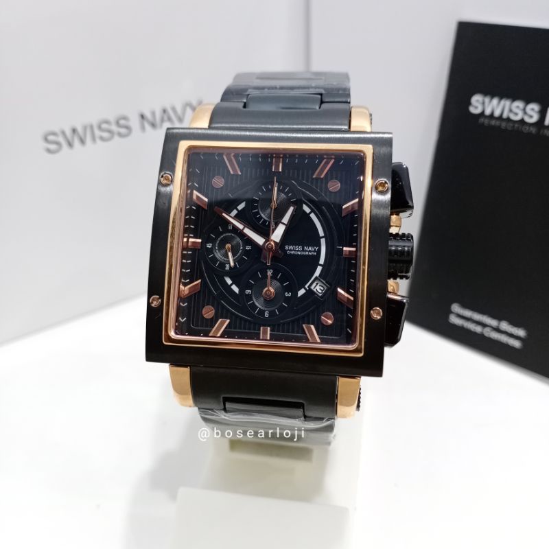 JAM TANGAN PRIA SWISS NAVY SN6835 BLACK ROSEGOLD ORIGINAL