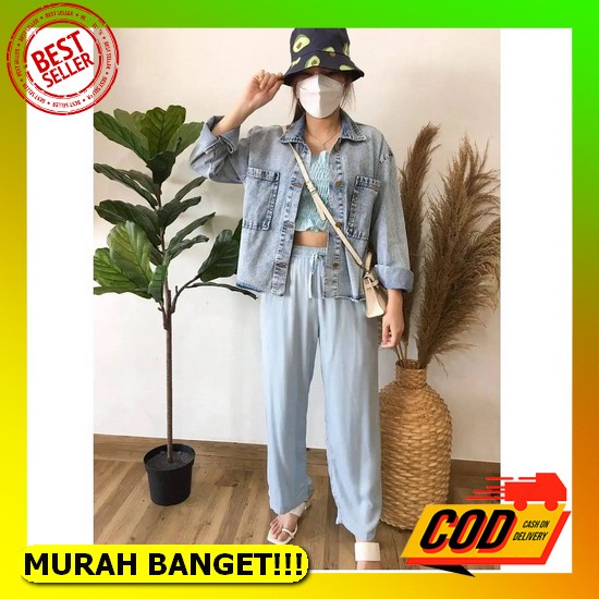 Jaket Jins Korean Style Cardigan Wanita Jacket Jeans Over Size Jaket Jin Crop Oversize Cewek Kekinia