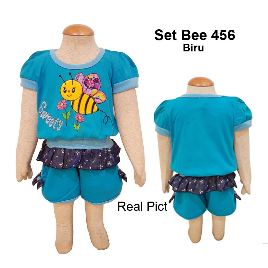 Set Bee 456/Pakaian Setelan Bayi Motif Lebah/Stelan Bayi 6-12bln/Baju Bayi Lucu Murah Bahan Premium