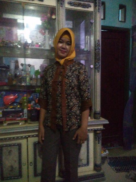 Murah Batik Wanita Blus Atasan Wanita Warna Coklat Pendek Leher Sanghai