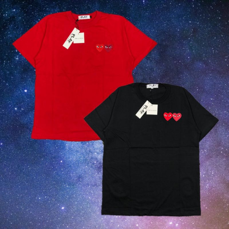 KAOS CDG COMME DES GARCONS PLAY TEE EMBROIDERED DOUBLE HEART LOGO RED/BLACK PREMIUM