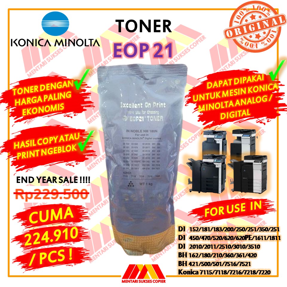 TONER KONICA MINOLTA EOP21 DI & BIZHUB 250/350/450/550 ORIGINAL - SERBUK TINTA REFILL FOTOCOPY