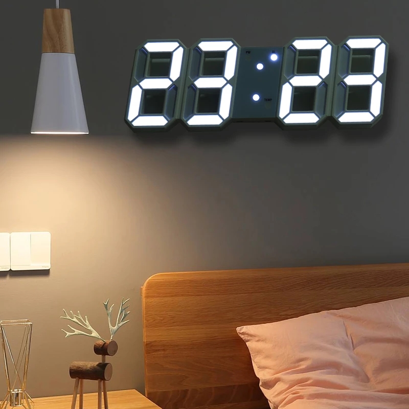 Otomatis Digital Kantor Ruang Tamu Kontrol Suara Pajangan Dekorasi Suhu Lampu LED 3D Meja Table Clock Kalender Tanggal Jam Weker Dinding Modern