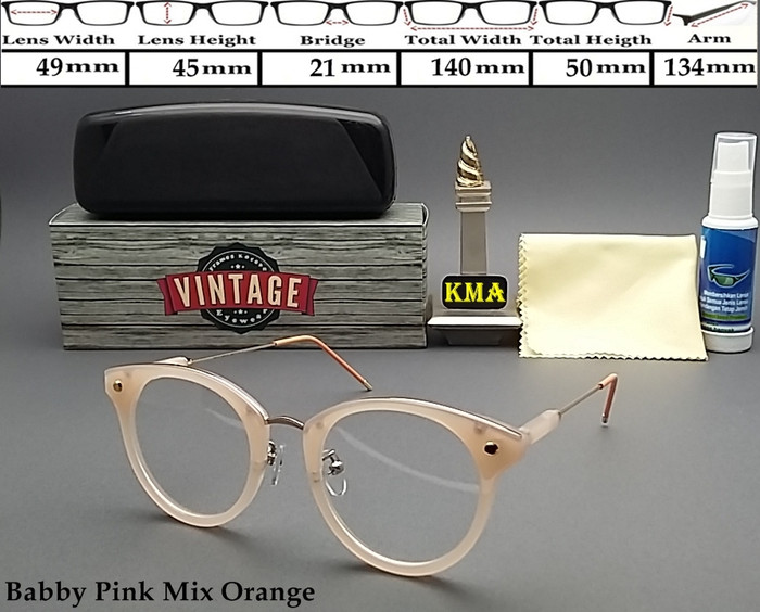 Kacamata minus Frame kacamata korea classic kacamata vintage bulat - Merah Muda