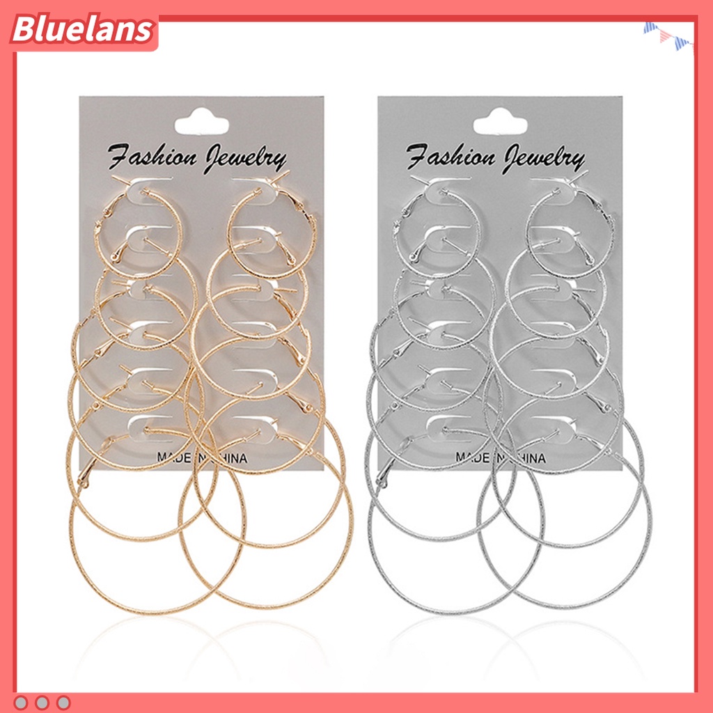 6 Pasang Anting Stud Bentuk Lingkaran Bahan Logam Gaya Punk Untuk Wanita