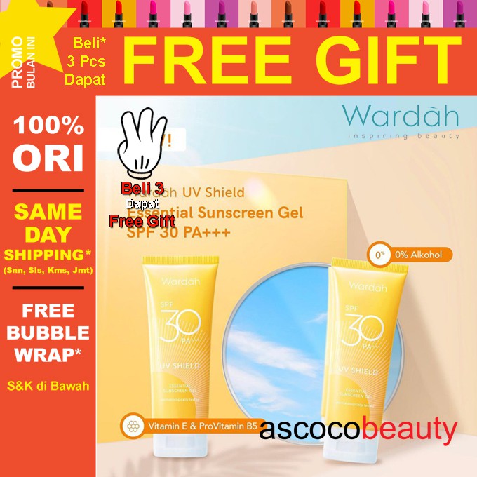 Wardah UV Shield Essential Sunscreen Gel SPF 30 Sun Screen Tabir Surya Matahari  40ml ✰ ascocobeauty ✰