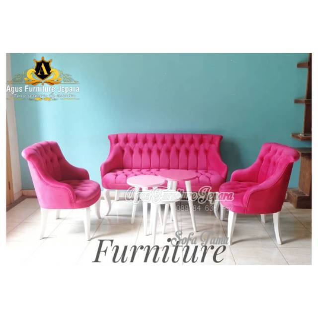 SOFA TAMU BEAUTY PINK SET (sofa kursi tamu cantik sofa modern terbaru)