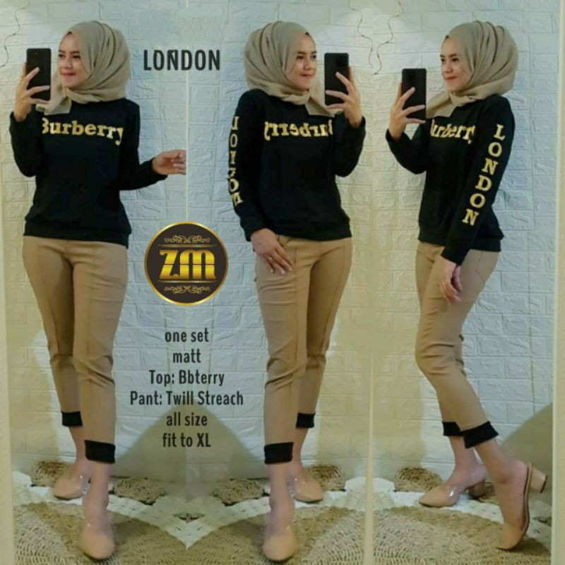 London Set Setelan Celana Wanita Modis Kekinian