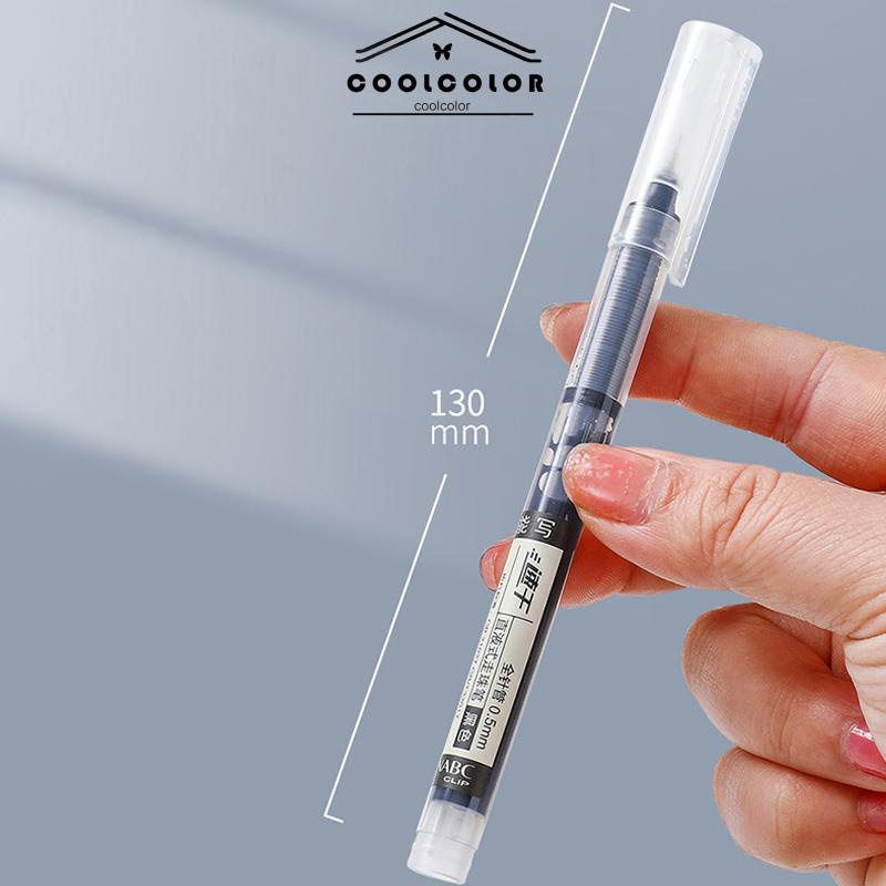 COD  0.5mm Tip Lurus Cair Roller Ball Pen Kantor Tabung Jarum Penuh Siswa Ujian Gel Pena- cl