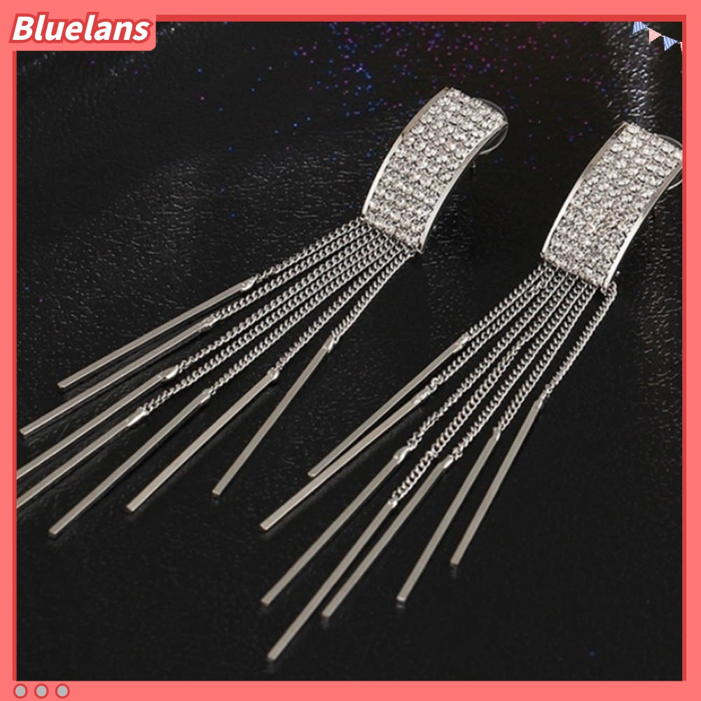 Anting Stud Juntai Panjang Hias Berlian Imitasi Untuk Wanita