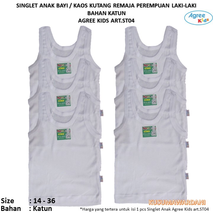 KATUN ASLI Agree Kids ST.04 | Kaos Kutang Singlet Anak Bayi Hingga Remaja Bahan Katun Serap Keringat COD Kusuma