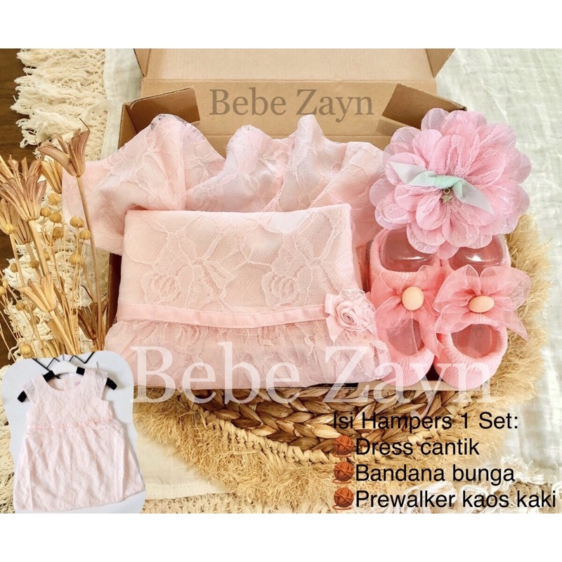 {BEBE ZAYN} Hampers baby/ hampers bayi/ baby gift/ kado bayi/ baby newborn/ Baby Girl/ Flowery Dress Set-Sweety Lacey Pink