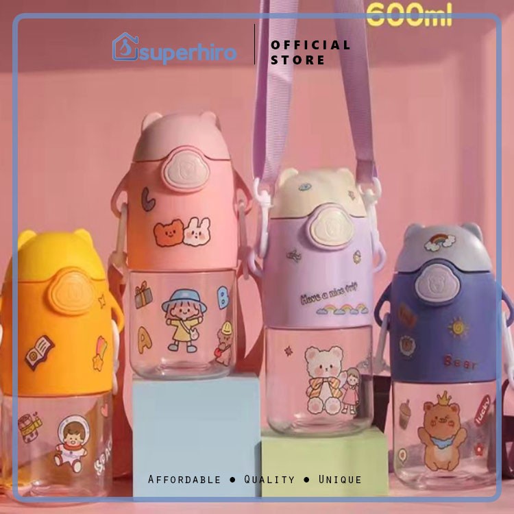 Botol Minum Anak Sedotan Tali Boy Girl Bottle BPA Free 600ML Cartoon