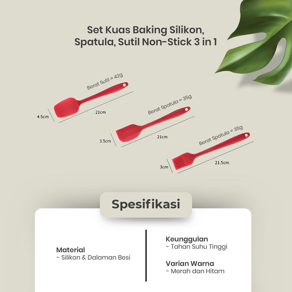 SPATULA KUAS SILIKON SENDOK UTENSIL MASAK BAKING SET 3 PCS NON-STICK