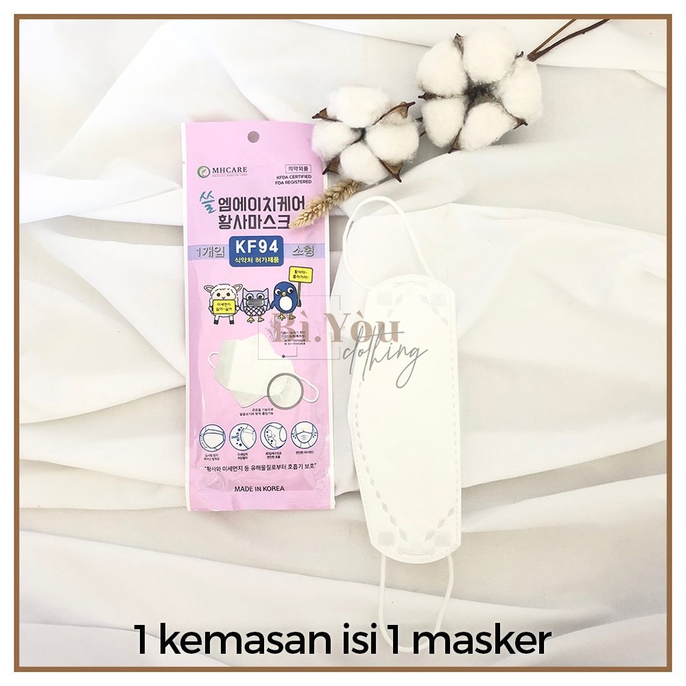 [isi 1-PUTIH] Masker Anak KF94 MHCARE Adjustable Earloop Original Kids Mask Made in Korea