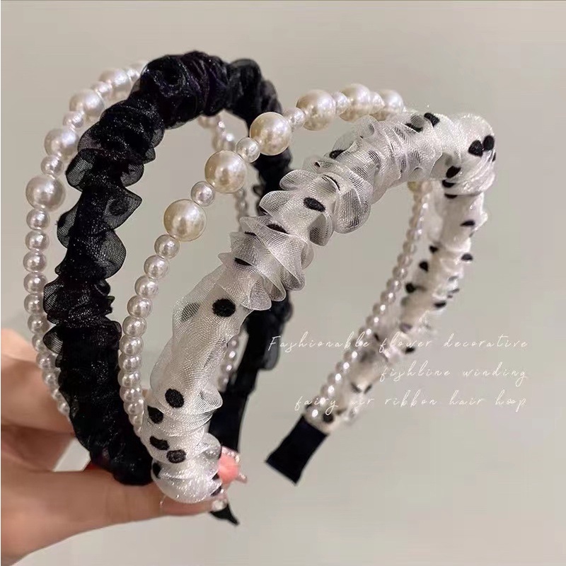 Caliloops Glara Bando Wanita Korean Hairband Mutiara Polkadot Korea