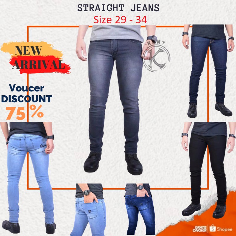 KENT Celana Jeans Panjang Pria Cowok Remaja Distro Original Bahan Melar Straight Jeans Slim Fit 32