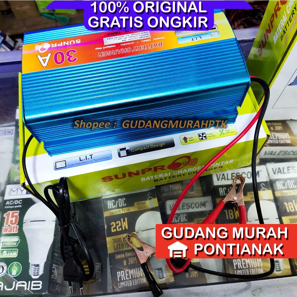 Charger Aki 30A Sunpro SU-1230B Alat Cas Aki 12V Motor dan Mobil Sunpro SU 1230B - harga termurah