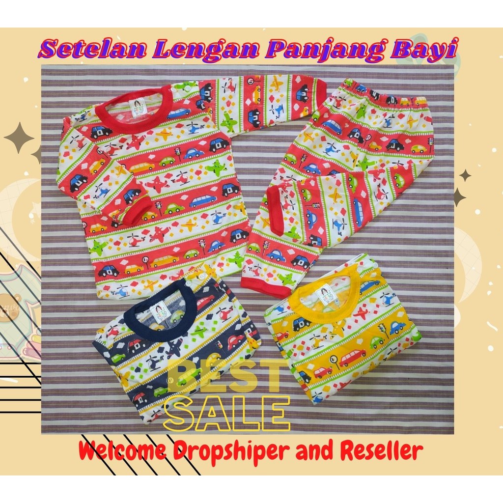STPJ102 Baju Bayi Piyama Lengan Panjang Sablon Umur 4 Sampai 15 Bulan Setelan Piyama Bayi