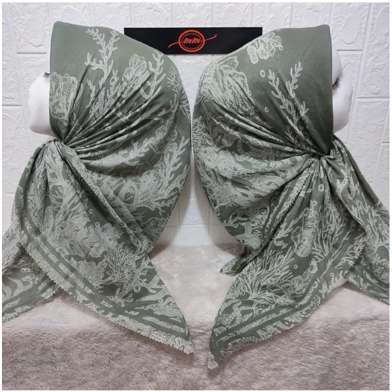 HIJAB SEGI EMPAT VOAL MOTIF AKAR HIJAU LUMUT KERUDUNG JILBAB MURAH