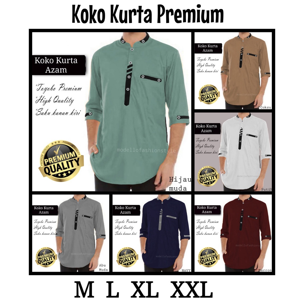 AZKA - KOKO KEMEJA BAJU KURTA QURTA KATUN PREMIUM M L XL XXL 3XL JUMBO LENGAN PANJANG 3/4 PRIA DEWAS