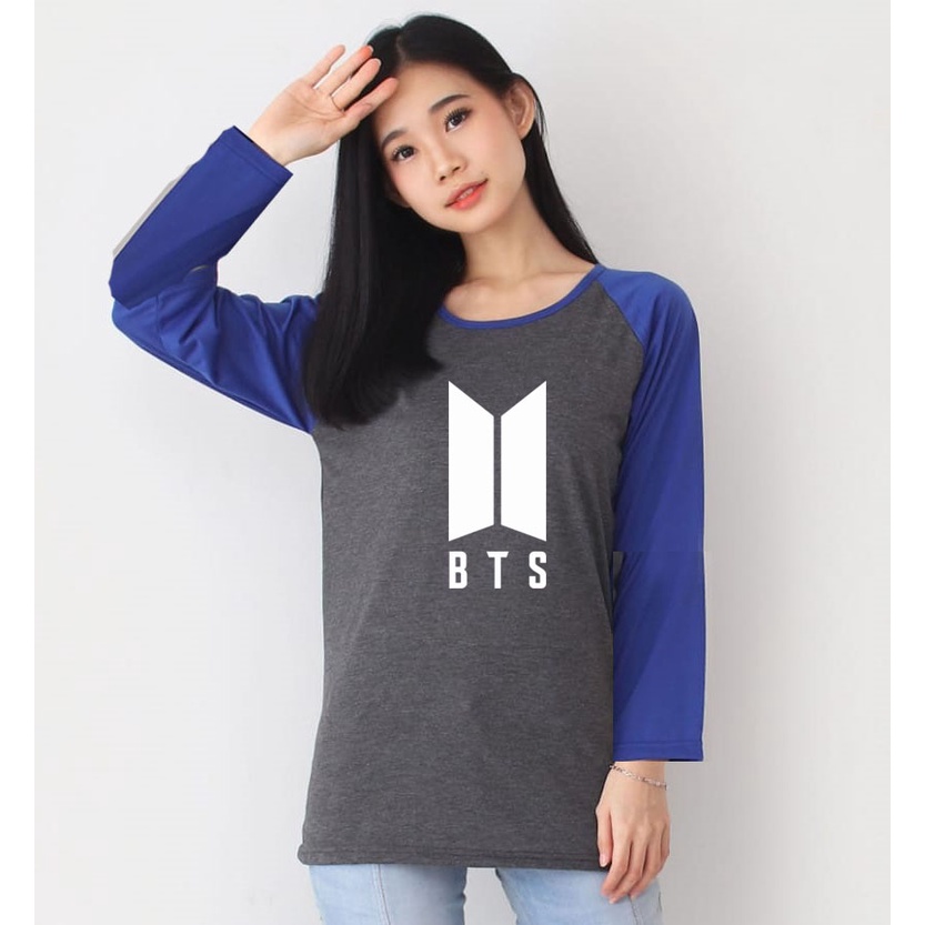 Kaos Raglan Abu Tua Lengan Panjang Gambar BTS