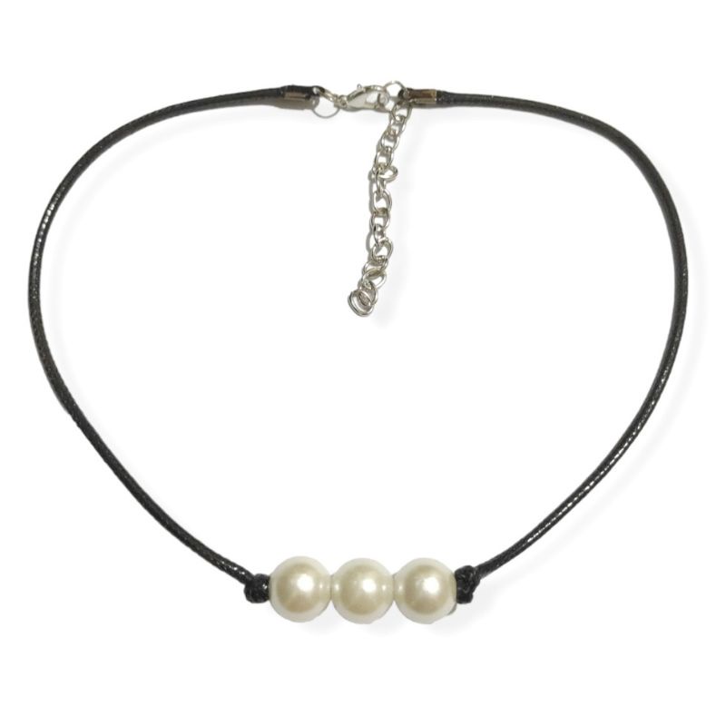 Kalung Choker Tali Tiga Mutiara Korea Pearl Korean Necklace Rope