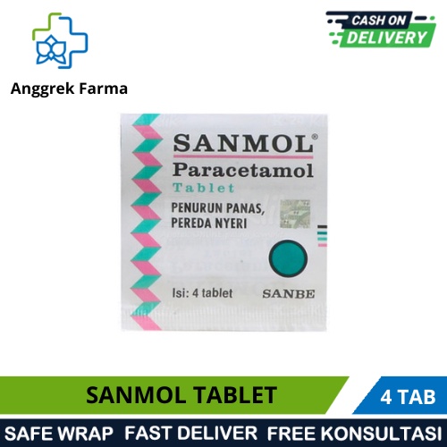 SANMOL TABLET/OBAT DEMAM/PENURUN DEMAM/PANAS/OBAT NYERI KEPALA/DEWASA/4 TABLET