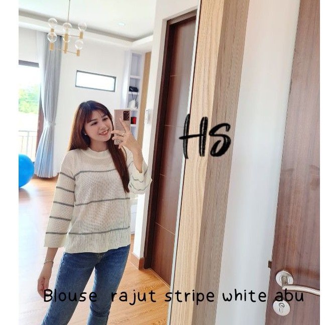 TOP STRIPE RAJUT/BLOUSE PJ RAJUT STRIPE WHITE ABU/REALPICT