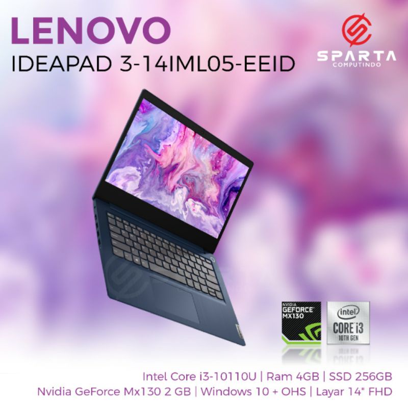 Laptop Lenovo Ideapad 3 14IMLO5 EEID Core i3 Gen 10 Ram 4 GB SSD 256 GB NVIDIA GeForce Murah New