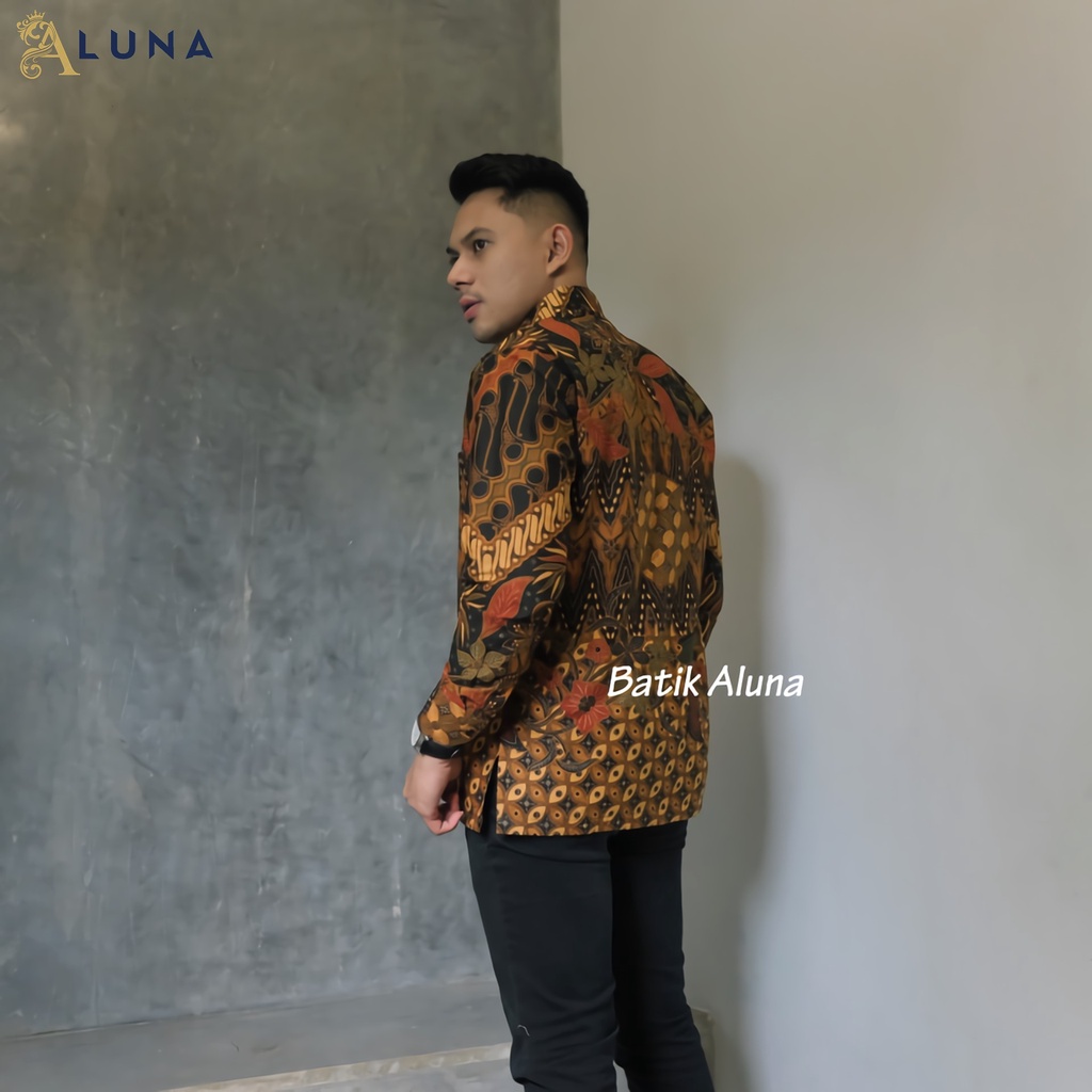 BAJU KEMEJA FORMAL BATIK SOLO PRIA LENGAN PANJANG PREMIUM REGULAR COWOK LAKI MODERN ALUNA PCW 098