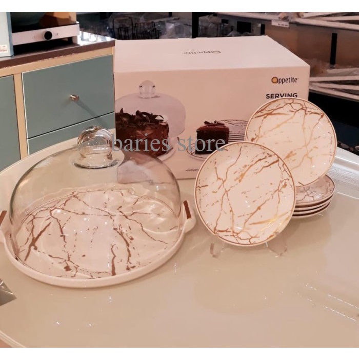 set wadah saji cake tray serving set marble