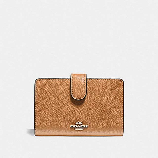 Dompet Wanita Coach F11484 Crossgrain Leather Medium Zip Light Saddle