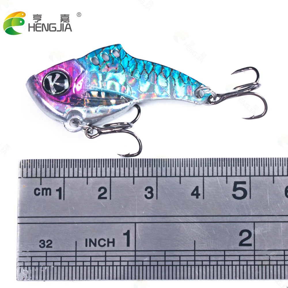 Hengjia 5PCS / Kantong Umpan Pancing VIB Bentuk Ikan Mata 3D 3.9cm 9g Dengan Kail Treble